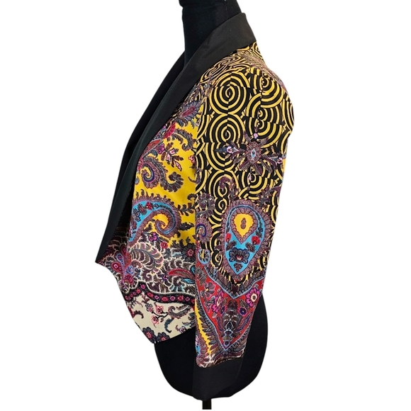 Bebe Vibrant Paisley Open Blazer Jacket Size XS Black Artsy Eclectic Boho - Picture 4 of 14